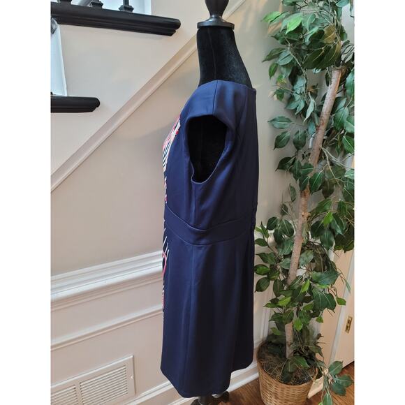 Sandra Darren Dress Womens 12 Navy Red Geometric Sheath Career Party Lined - Picture 8 of 12